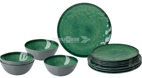 BRUNNER MIDDAY VENETIAN SEA GREEN SET PIATTI IN MELAMINA DA 12 PEZZI CON FONDO ANTISLIP