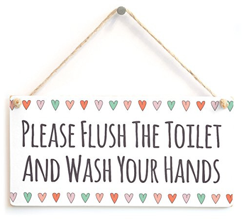 Flush Toilet Wash Hands Sign, Pastel Bathroom Notice | Pastel flush reminder