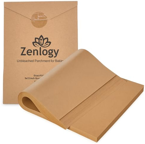 Zenlogy 9x13 Parchment Paper, 100 Sheets, Pre-Cut, Baking & Roasting