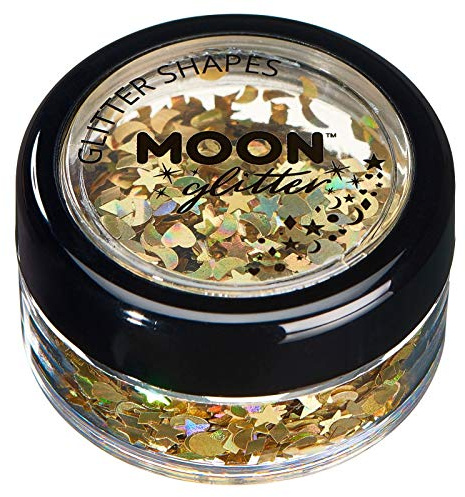 Holographische Glitzer-Formen von Moon Glitter - 100% kosmetische Glitzer für Gesicht, Körper, Nägel, Haare und Lippen - 3g - Gold