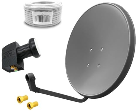 60 cm HD Sat Anlage Twin LNB + 50 m Koaxialkabel 135 dB + 2 F-Stecker Digital 2 Teilnehmer Antenne grau UHD 4K