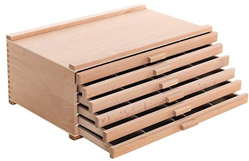 U.S. Art Supply Künstlerwerkzeugbox mit 6 Schubladen und 5 Fächern pro Schublade – Hartholz-Kunstbox für Künstlerbedarf, Pinsel, Bleistifte, Radiergummis, Werkzeugaufbewahrung, Organizer