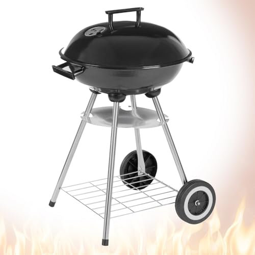 LOLAhome Barbacoa Ahumador de carbón negro | De 45x41x72cm | Tapa Ahumador, entrada de aire regulable, fácil montaje, fácil guardado | Para 8 comensales | Barbacoa jardín