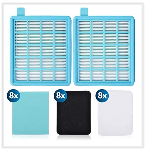 KEEPOW Filter für Philips PowerPro Active Compact Eco FC8477/91, Philips Power Cyclone 4 Filter, 2x EPA10-Motorfilter, 16x Abluftfilter mit Schaumstoff, 8x Motoreinlassfilter