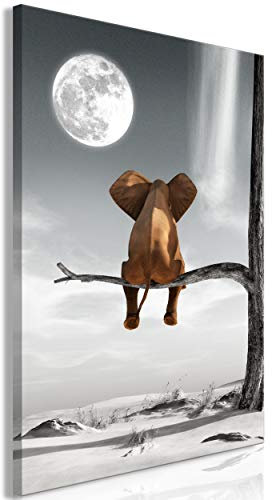 decomonkey Bilder Elefant 80x120 cm 1 Teilig Leinwandbilder Bild auf Leinwand Vlies Wandbild Kunstdruck Wanddeko Wand Wohnzimmer Wanddekoration Deko Tiere Baum Landschaft
