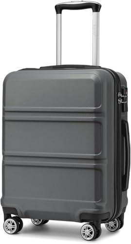 KONO Handgepäck Koffer 20 Zoll Leichter ABS+PC Hartschalenkoffer mit TSA-Schloss Reisekoffer mit 4 Rollen Kabinenkoffer 52×38×21cm, Grau