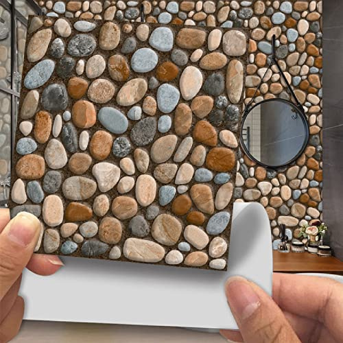 Fliesenaufkleber Vintage Kieselsteine Klebefliesen 3D Küchenrückwand Folie Wasserdicht Fliesenfolie Vinyl Selbstklebende Fliesen Aufkleber Fliesen für Bad Wohnzimmer und Küche Deko20 Stück(10X10cm)
