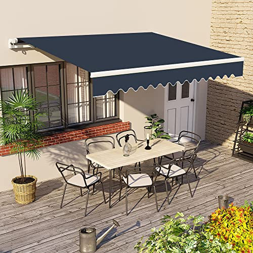 Green Bay 3 m x 2.5m DIY Patio Retractable Manual Awning Garden Sun Shade Canopy Blue with Fittings and Crank Handle