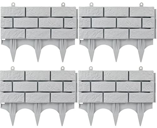 MEUMITY Lot de 4 clôtures de jardin imitation brique de 44 cm de long - Bordure de jardin imitation pierre - Clôture en plastique