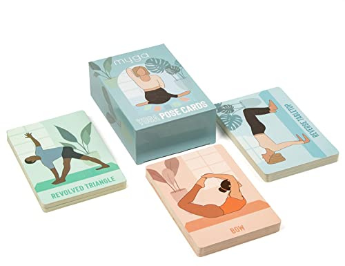 Myga Yoga Pose Cards - 70 Exercise Cards for Yoga, Fitness & Full Body Training - Workout Deck to Improve Health & Flexibility - Ideal for Beginners to Advanced Yogis - Great for Home, Gym & Travel