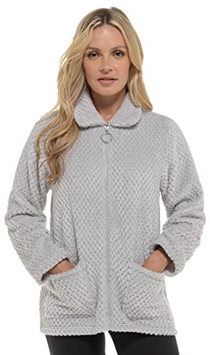 Undercover Ladies Soft Winter Waffle Honeycomb Fleece Zip Through Bed Jacket with Pockets