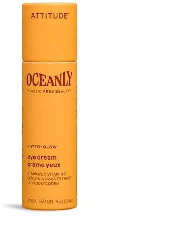 ATTITUDE Oceanly Eye Cream Stick, EWG Verified, Plastic-free, Plant and Mineral-Based Ingredients, Vegan Skin Care Products, PHYTO GLOW, Unscented, 8.5 grams