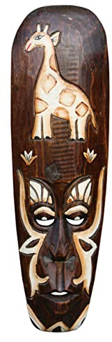 Wogeka - 50 cm Giraffe Wand-Maske - im Ethno Style Afrika aus Holz als Geschenk-Idee zu Weihnachten Geburtstag Dekoration - Handarbeit Schnitzerei von Bali Maske60 (maske60a)