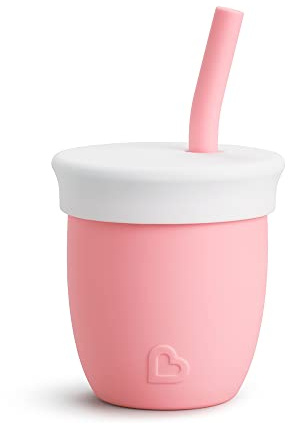 Munchkin C’est Silicone! Open Training Cup with Straw | Ideal Transition Sippy Cup | Babies and Toddlers 6 Months+ | Free Flow Sippy Cup to Straw Cup for Baby and Toddler Weaning |120ml | Coral