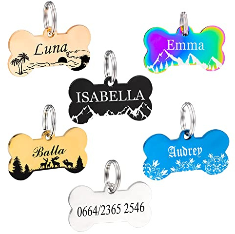 Hundemarke mit Gravur,Hundeanhänger Hundemarke Personalisiert Haustiermarke Adressanhänger Anti-verlorener Edelstahl Namensschild für Hunde und Katzen (Knochen)