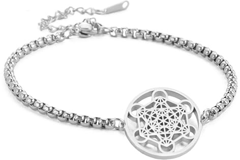 SIPURIS Metatron Pulsera de cubo para hombres y mujeres arcángeles rey Salomón sello de monedas pulsera de eslabones de acero inoxidable geometría hueca cadenas para hombres joyería de amuleto