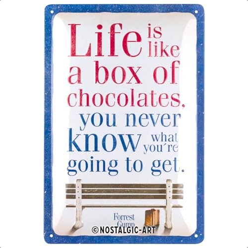 Nostalgic-Art Cartel metálico retro, 20 x 30 cm, Forrest Gump – Chocolate – Idea de regalo para amantes del cine, Official License Product (OLP), de metal, diseño vintage