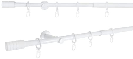 metablo Gardinenstange ausziehbar 1-Lauf Wandmontage Vorhangstange Fenster, Teleskopgarnitur inklusive Träger und Endstücke Komplettgarnitur 16/19mm Weiß 160-280 cm
