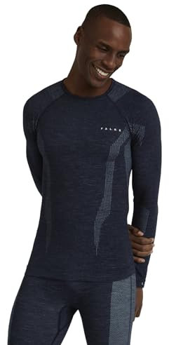 FALKE herr Baslager Ovandel Wool-Tech Round Neck M L/s Sh ull funktionsmaterial snabbtorkande 1 del, Blå Space Blue 6116, XL