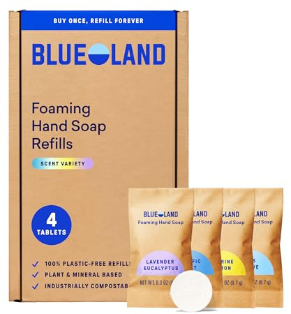 BLUELAND Foaming Hand Soap Refill Tablets, 4-Pack, Variety Pack Scents, Eco Friendly Cleaning Products, 4 x 9 Fl oz