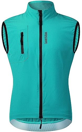 WOSAWE Gilet de Cyclisme Sans Manches Homme, Léger Imperméable avec Fermeture Éclair À Double Sens (Bleu, M) pour Vélo Course