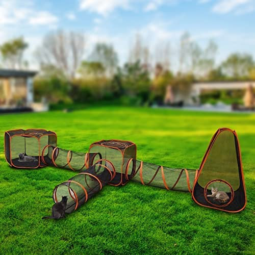 6-in-1 großer Katzenzaun, Katzenzelt mit Katzentunnel für drinnen und draußen, tragbarer Katzenlaufstall, Spielzelte, faltbares Spielhaus für Katzen, Kaninchen, Frettchen und kleine Tiere