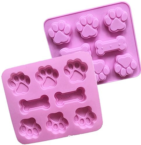 Honfitat 2Pcs Hund Fußabdruck Silikon Form Kuchen Formen Knochen Cookie 3D DIY Katze Pfote Silikon Backformen Formen Backen Zubehör