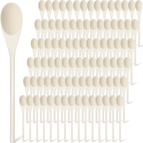 Maxcheck 100 Pcs 10 Inch Wooden Spoons - Oval Cooking & Serving Spoons for Kitchen, Baking, Stirring, Eating & Tasting