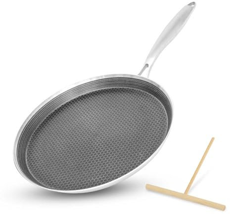 AUDANNE Crêpe-Pfanne mit Wabenstruktur, 27,9 cm, Edelstahl, flache Pfanne, ideal für Pfannkuchen, Eier, Grill und Grillpfanne, kompatibel mit allen Herdarten (Gas, Elektro und Induktion), PFOA-frei,