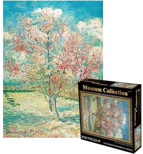 Puzzle 2000 Teile Erwachsene Rosa Pfirsichbaum in Blüte von Vincent Van Gogh 39.4 x 27.6 Puzzles für Erwachsene Klassische Puzzles 2000 Teile Erwachsene Van Gogh Puzzles Erwachsene