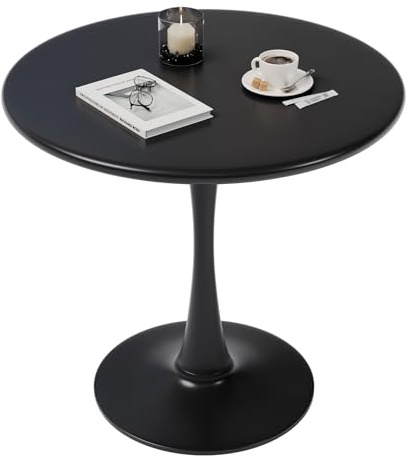 Black Small Tulip Table, 24 Inch Round Dining Table for 2 Person with Pedestal Base for Kitchen, Circle Bistro Table, Mid Century Modern Cafe Tables for Small Spaces in Living Room, Office, Pub, Bar