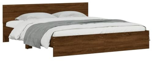 vidaXL Bettgestell, Bettrahmen mit Lattenrost, Bett Gästebett mit Kopfteil, Doppelbett Schlafzimmerbett Schlafzimmermöbel, Braun Eiche-Optik 160x200cm