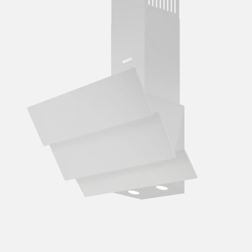 Wiggo Cappa aspirante 60 cm – Design in vero vetro senza testa, aria di scarico, 300 m³/h, touch screen LED, 3 velocità, con filtro antigrasso e 2 filtri a carbone, frontale in vetro (bianco – 3