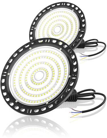 HAPYLUMI LED Hallenstrahler,100W 10000LM UFO Hallenbeleuchtung Werkstatt Deckenleuchte 6500K Kaltweiß, IP65 Wasserdicht Industrielle LED Strahler für Garage Lagerhaus Keller Stadion, 2 Stück