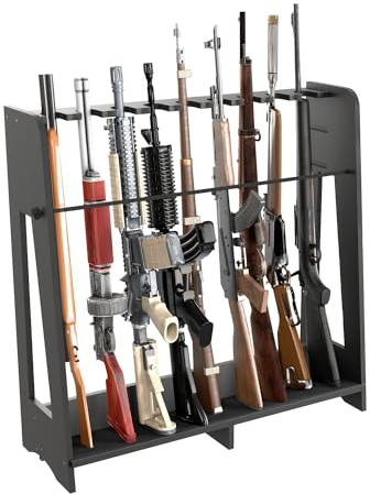 Prometis Waffenständer für den Innenbereich – freistehender Boden aus Holz, Gewehrständer, vertikale Schrotflintenaufbewahrung und Präsentationsständer mit Schutzseil, verstellbare Höhe für bis zu 9