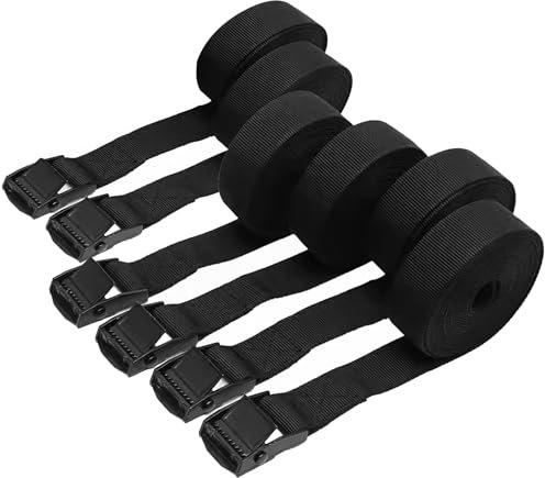 6 Pezzi Cinghie di Fissaggio Extra-Resistenti, Cinghie a Cricchetto con Fibbia, Carico Resistente Fino a 250KG, Ancoraggio Sicuro per Moto, Bicicletta, Truck (Nero,1M x 25mm)