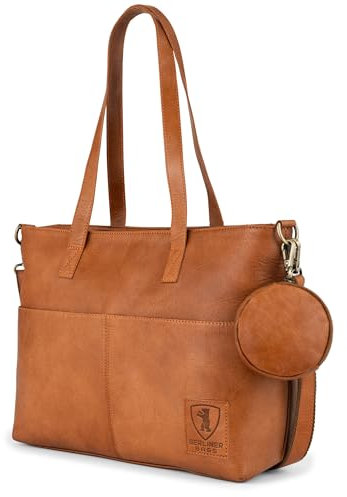 Berliner Bags Vintage Arbeitstasche Lehrertasche Julia, Große Tasche, Umhängetasche aus Leder mit 14 Laptopfach, Schultertasche, Handtasche für Damen – Braun