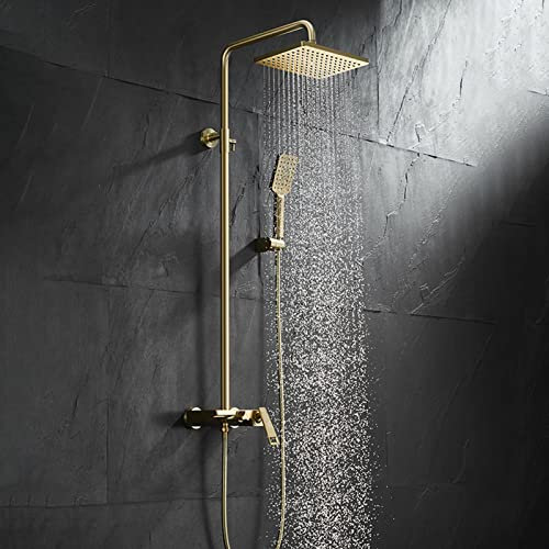 HAVVMK Freiliegendes Duschhahn-Set, moderner Regenduschkopf, Handbrause, Wannenauslauf, Badewannen-Duschhahn, wandmontierte Dusche, gebürstetes Gold