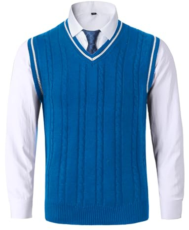 AIEOE Tröja väst herr ärmlös stickad väst varm tröja väst klassisk gentleman v-ringad stickade ytterkläder tröja linne ärmlös jumper, BLÅ, XL