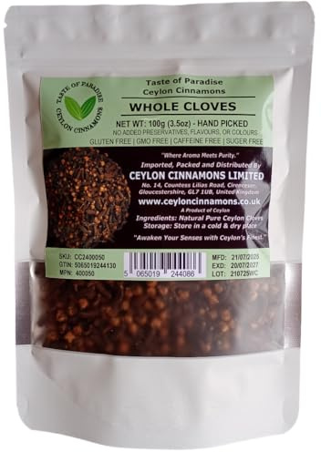 Cloves Whole | 100g | 3.5oz | Premium Quality | Sun Dried | Hand Picked | Product of Ceylon | Gluten Free | Non GMO | No Additives | No Preservatives