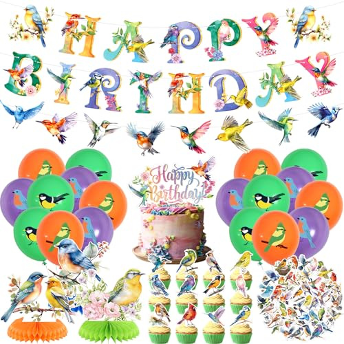 Ywediim Bird Birthday Decoration, Includes Happy Birthday Banner, Cake Toppers, Bird Stickers, Balloons, Honeycomb Centerpieces, for Bird Theme Baby Shower Party Supplies