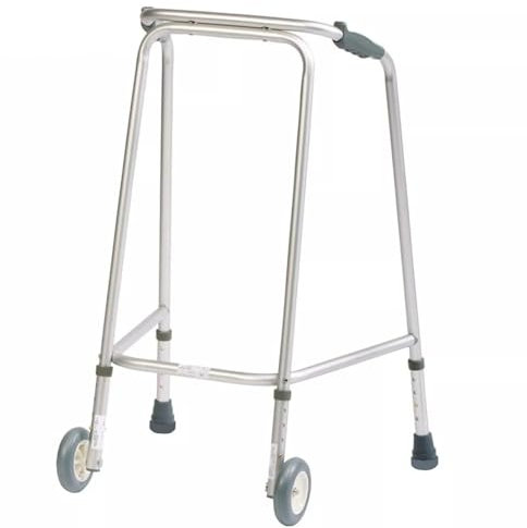 Millercare Ultra Lightweight Walking Frame with Wheels - Durable & Easy to Use Mobility Aid - Adjustable Height Aluminium Walker for Seniors & Mobility Assistance (Silver, Medium)