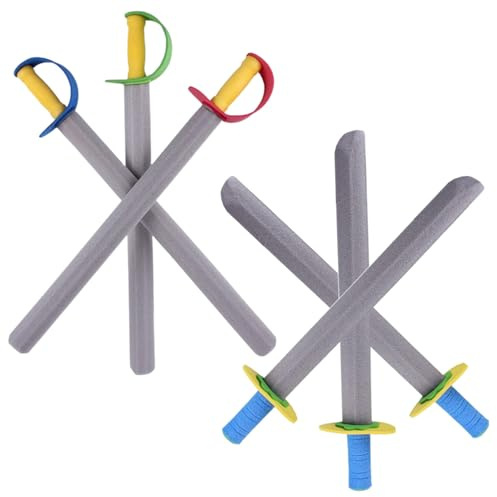 SunaOmni Lot de 6 épées en Mousse EVA pour Enfants, 53 cm de Long, 2 Styles, sûres et Souples, idéales pour Le Cosplay, Le Combat, Le Chevalier Guerrier, avec Manche Couleur aléatoire.