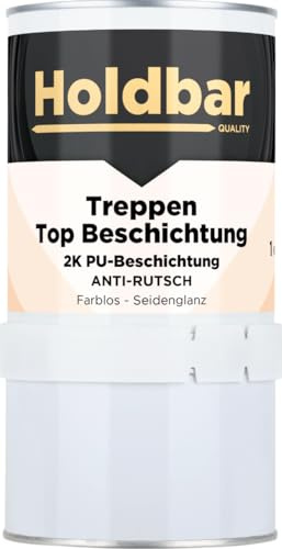 Holdbar Treppen Top Beschichtung Anti-Rutsch Seidenglanz 1 Kg - Treppenlack Transparent - 2 komponenten Deckbeschichtung - Abriebfest - Innen- und Außeneinsatz - Auf Holz und Beton - Treppen Farbe