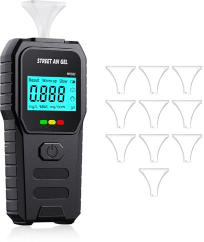 Etilometro Portatile Certificato, Alcol Test, Etilometro Portatile Personale per Uso Domestico e Professionale, Contiene 10 bocchini, Display digitale LCD, Rilevamento rapido, 【Batterie non incluse】
