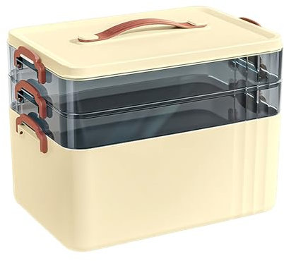 IGTOPS Förvaring för mediciner, 3 hyllor, stor bärbar multifunktionell medicinlåda med transparent lock, pysselväska, sorteringslåda, förvaringslåda för smycken, läkemedel, sytillbehör (beige)