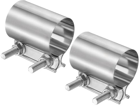 sourcing map Exhaust Clamp Stainless Steel Lap Joint Band 57-62mm,2pcs | Clamp Exhaust Pipes Connection with M10x55 Screws,for Car Muffler Elbow Pipes