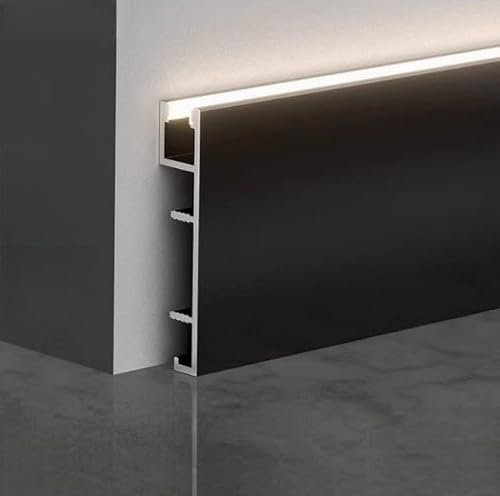 Lot de 3 plinthes en aluminium pour éclairage LED - 50 x 2500 mm - Longueur totale 7,5 m - Noir mat - Avec possibilité de montage LED - Barre de raccordement murale vers le haut - Moulure décorative