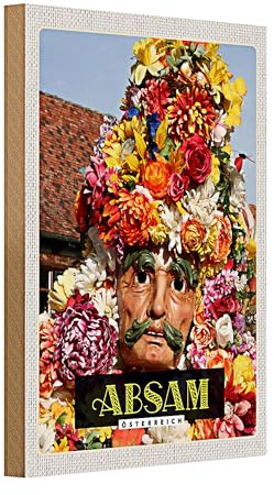 Targa in legno colorato | Maschera tradizionale | Absam Austria | 20 cm x 30 cm