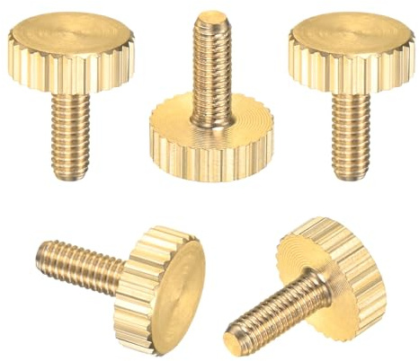 M METERXITY 5-Pack Knurled Thumb Screws, M3x8mm Solid Brass Flat Head Fully Threaded Knobs Bolts Fasteners W Grip for Electronic/Equipment/Industry/Home, Thumbscrew Threaded Knurled Tip
